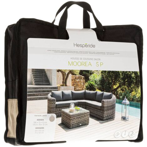 Hesperide – Housse de coussin extérieur Mooréa 5 places savana en polyester déperlant – Amovible et lavable – Pour salon de jardin