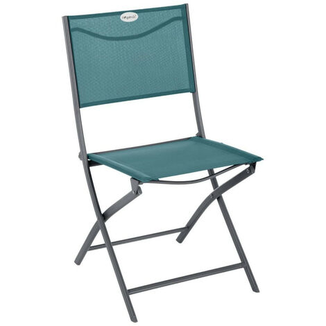 Hesperide – Lot de 4 chaises de jardin pliantes – Acier traité époxy – Toile texaline bleu canard – Hauteur d'assise 42/46 cm – Pour extérieur