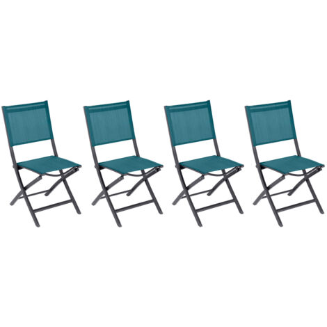 Hesperide – Lot de 4 chaises de jardin pliantes en aluminium traité époxy – Couleur bleu canard et graphite – Hauteur 90 cm, poids 2.8 kg