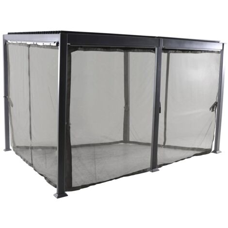 Hesperide – Moustiquaire pour pergola 4x3m en polyester gris – Protection contre les insectes – Installation facile avec attaches adaptées
