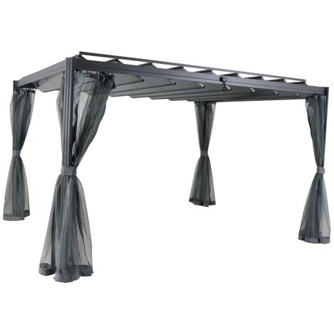 Hesperide – Moustiquaire pour pergola Belize 3x3,8m gris ardoise – Polyester léger 35g/m² – Protection efficace contre les moustiques