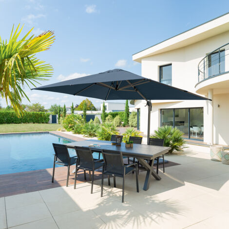 Hesperide – Parasol déporté rectangulaire 4 x 3m en aluminium traité époxy – Toile polyester déperlant – Système d'ouverture avec manivelle – Rotation 360°