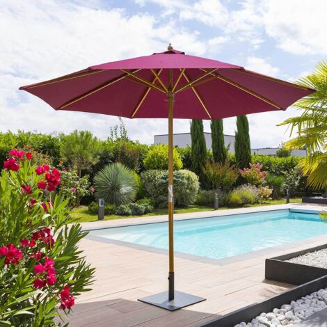 Hesperide – Parasol droit 3m en bambou déperlant – Structure en bois certifié FSC – Système à manivelle – Cheminée d'aération pour circulation d'air
