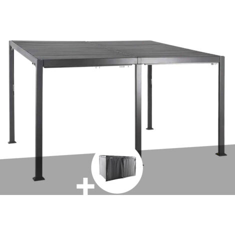 Hesperide – Pergola bioclimatique 4 x 3 m graphite en aluminium – Lames orientables pour contrôle lumière – Structure autoportée – Hauteur 255 cm