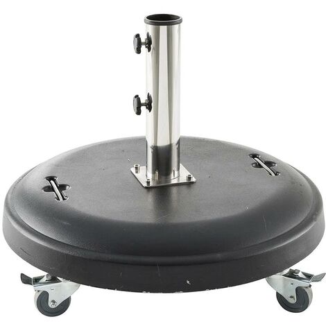 Hesperide – Pied de parasol rond 50kg en béton avec roulettes – Tube en acier inoxydable – Pour mâts de 35 à 48 mm de diamètre