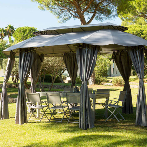 Hesperide – Rideaux en polyester ardoise pour tonnelle 5x3m – Installation facile avec bandes auto-agrippantes – Protection contre le vent