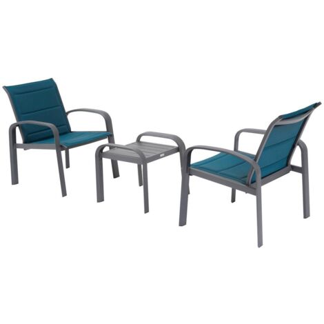 Hesperide – Salon de jardin duo Elyn 2 places – Aluminium traité époxy bleu canard et graphite – Confort optimal pour espaces extérieurs