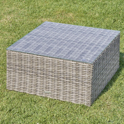 Hesperide – Table basse de jardin carrée 72x72x36cm – Aluminium traité époxy – Plateau en verre trempé – Résine synthétique tressée