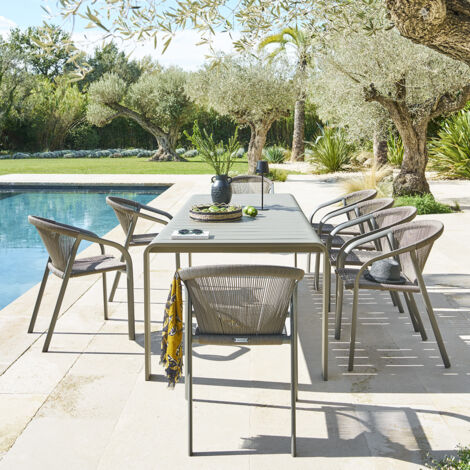 Hesperide – Table de jardin 10 places en aluminium teinté velouté – Traitement époxy anti-rouille – Design contemporain pour repas extérieurs