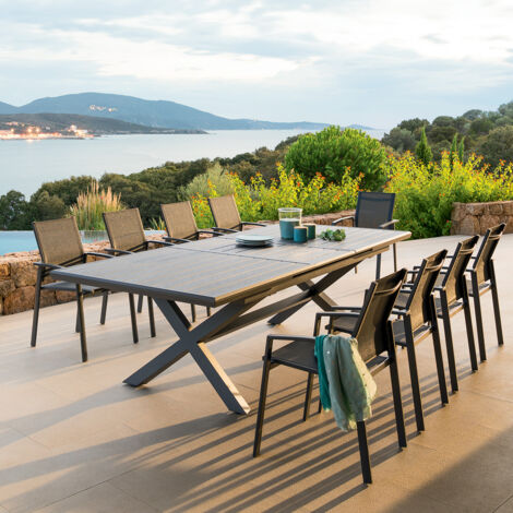 Hesperide – Table de jardin extensible 10 places en aluminium traité époxy – Dimensions 220/279 x 113 cm – Résistante aux UV et à la rouille