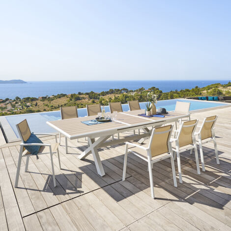 Hesperide – Table de jardin extensible 8 à 10 places en aluminium traité époxy – Rallonge automatique – Antirouille et anti-décoloration