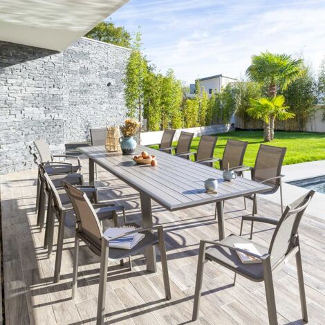 Hesperide – Table de jardin extensible rectangulaire 12 places 220/314 x 101 x 76 cm – Aluminium traité époxy antirouille – Rallonge papillon