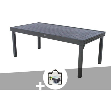 Hesperide – Table de jardin extensible rectangulaire aluminium 10/12 places – Dimensions 320x100x75 cm – Housse incluse – Traitement antirouille époxy