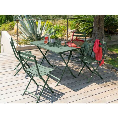 Hesperide – Table de jardin pliante rectangulaire 4 places 110x70 cm en acier époxy vert olive – Traitement anti-rouille – Pour balcons et terrasses