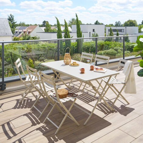 Hesperide – Table de jardin pliante rectangulaire 6 places en acier traité époxy – Dimensions L. 150 x P. 80 x H. 71 cm – Système de pliage ingénieux
