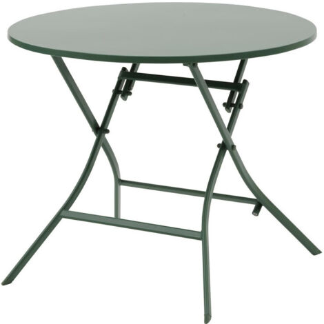 Hesperide – Table de jardin pliante ronde 4 places en acier traité époxy – D. 85 x H. 71 cm – Résistante aux intempéries – Gain de place optimal