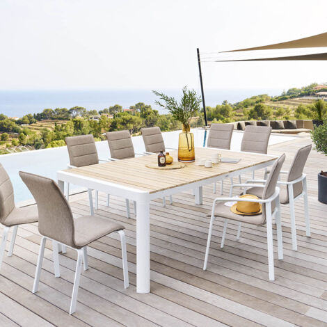 Hesperide – Table de jardin rectangulaire 10 places – Structure aluminium – Plateau bois acacia traité époxy – Résistante aux UV et à la rouille