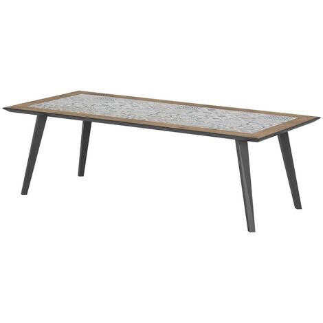 Hesperide – Table de jardin rectangulaire 8 places en grès et acier époxy – Dimensions 213x92x74cm – Résistante aux UV et à la rouille