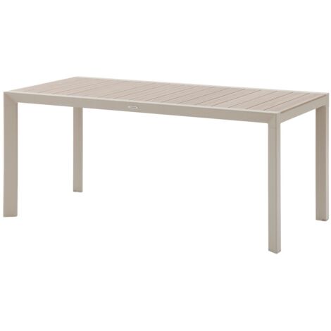 Hesperide – Table de jardin rectangulaire effet bois lin 6 places en aluminium – Résistante aux intempéries – Entretien facile – Design moderne