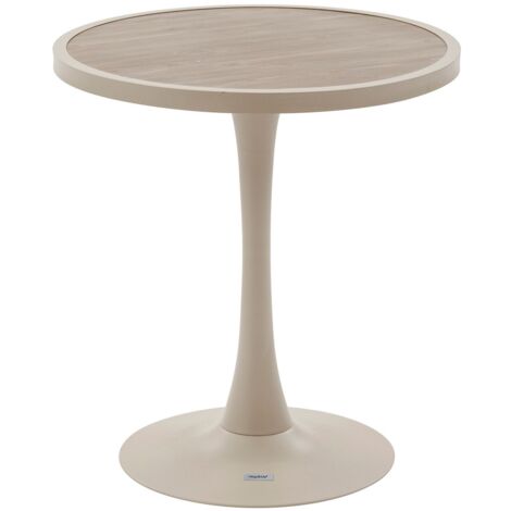 Hesperide – Table de jardin ronde 2 places en aluminium effet bois – Traitement époxy antirouille – Diamètre 70 cm – Hauteur 75,5 cm