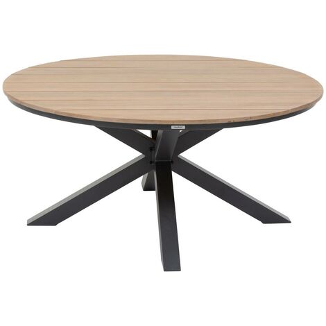 Hesperide – Table de jardin ronde 4 personnes – Plateau en bois d'acacia – Structure en aluminium époxy – Dimensions D. 111,5 x H. 75,5 cm – Graphite