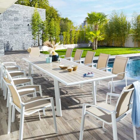 Hesperide – Table extensible rectangulaire 12 places en aluminium traité époxy – Dimensions ouvertes 314 x 101 x 76 cm – Rallonge papillon