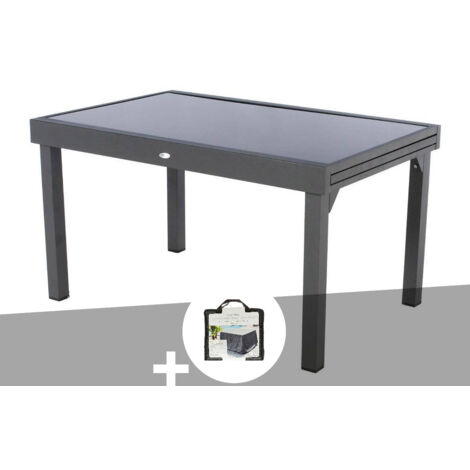 Hesperide – Table extensible rectangulaire en verre 6/10 places – Aluminium époxy et verre trempé – Dimensions 135x90cm fermé, 270x90cm ouvert – Housse incluse