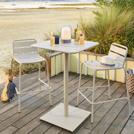 Hesperide – Table haute de jardin 2 places en acier traité époxy – Résistante aux UV – Design moderne – Pied carré stable pour extérieur