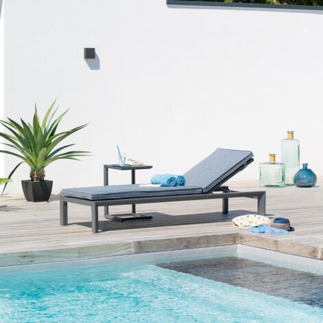 Hesperide – Transat de jardin pliable en aluminium traité époxy – Coussins déhoussables en texaline – 5 positions d'inclinaison – Charge max 110 kg