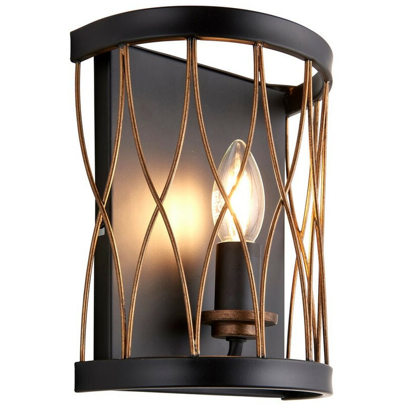 Endon Heston - 1 Light Indoor Candle Wall Light Matt Black, Rustic Bronze Effect, E14