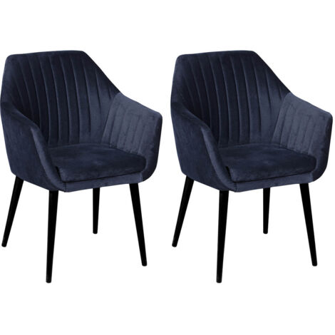 HETA - Lot de 2 Fauteuils Bleu Nuit Piètement Noir