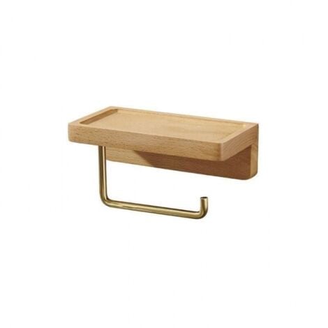 (Hêtre) Porte Papier Toilette Double Installation Bois Massif Hêtre Dérouleur Support Papier WC Mural Auto-adhésif Coins Arrondis Porte Rouleau de Papier Décor pour la Salle de Bain Cuisine