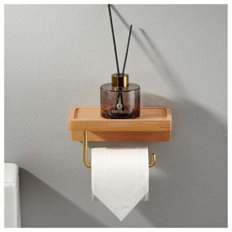 (Hêtre) Porte Papier Toilette Double Installation Bois Massif Hêtre Dérouleur Support Papier WC Mural Auto-adhésif Coins Arrondis Porte Rouleau de Papier Décor pour la Salle de Bain Cuisine