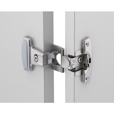 Hettich – Charnière pour meuble en applique nickelée – Réglage hauteur +2/-2mm – Angle d'ouverture 270° – Montage rapide par clipsage – 45045