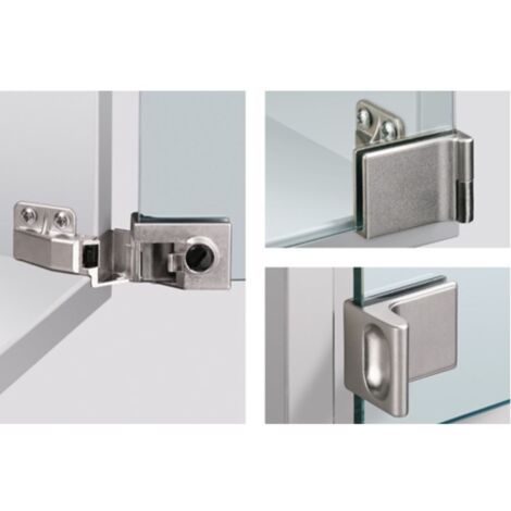 Hettich – Charnière pour porte vitrée nickelée – Angle d'ouverture 170° – Montage simple sans perçage – Charge maximale 50kg