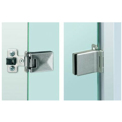 Hettich – Charnière spéciale pour portes en verre – Zamak – Épaisseur verre 6.3 mm – Angle d'ouverture 180° – Jeu latéral 2 mm