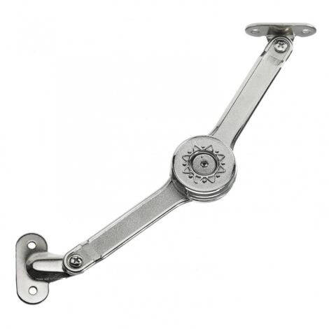 Hettich – Compas d'abattant pour coffre à jouets – Acier nickelé – Angle d'ouverture 100° – Fixation à droite – Longueur 242 mm