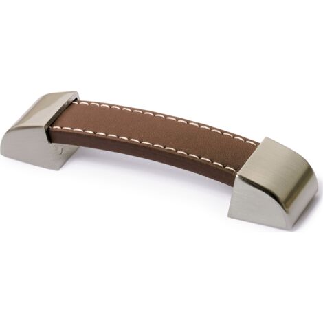 Hettich Griff Agliano, Bohrabst. 96 mm, Leder braun / Edelstahl Optik gebürstet