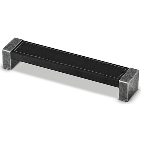 Hettich Griff Arago,  Bohrabst. 192mm,  L 208mm,  Leder schwarzgrau / Zinn Optik antik
