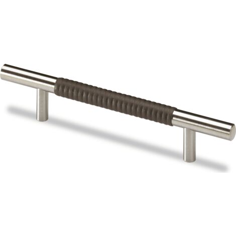 Hettich Griff Byzantia,  Bohrabst. 160 mm,  Leder dunkelbraun gemustert / Edelstahl Optik
