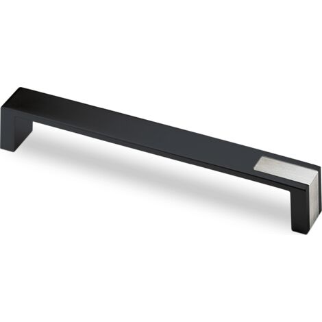 Hettich Griff Intra,  Bohrabst. 192mm,  L 204mm,  Schwarz matt / Edelstahl Optik gebürstet