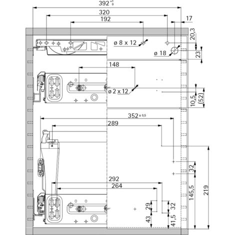 Hettich Konstruktionszeichnung KA 270 / Quadro 12 / Duplex 45