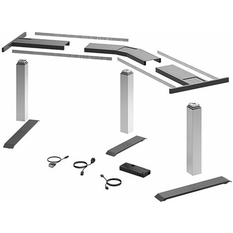 Hettich LegaDrive Schreibtisch Höhenverstellbar elektrisch 620-1295mm Set Basic 135 Grad - Schreibtisch elektrisch mit Kollisionserkennung, Aluminium silber