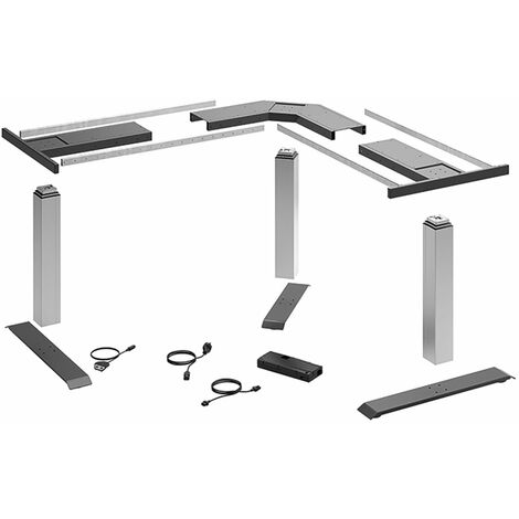Hettich LegaDrive Schreibtisch Höhenverstellbar elektrisch 620-1295mm Set Basic 90 Grad - Schreibtisch elektrisch mit Kollisionserkennung, Aluminium silber
