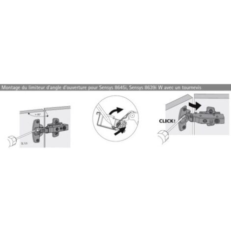 Hettich – Limiteur d'angle d'ouverture pour charnière Sensys 8645i 110° à 85° – Plastique – Pour protection de façade meuble