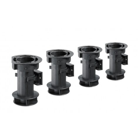 Hettich – Lot de 4 pieds de plinthe réglables – Charge max 200 kg – Hauteur réglable 100 à 120 mm – Clips de fixation inclus – Pour meuble de cuisine