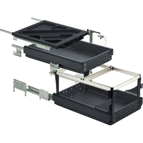 HETTICH Systema Top 2000 Container-Set Sil Sys, Teil-/Überauszug, ET 530,schw.