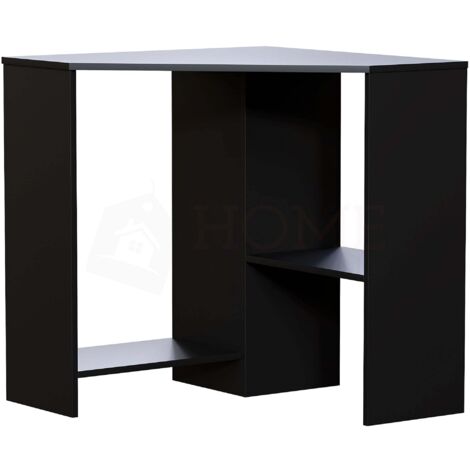 HOME DISCOUNT Hetton Eck-Computertisch, 2 Regale, PC Arbeitsplatz, Stauraum, Home Office Tisch, Schwarz