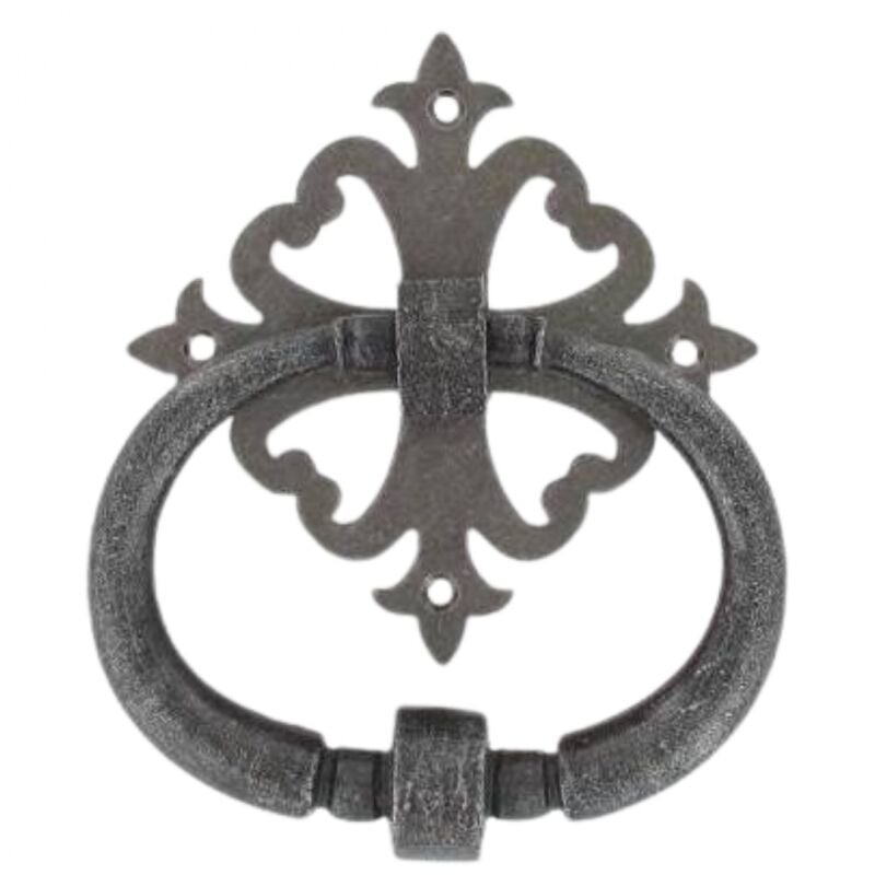 Heurtoir de porte fer sur rosace carré ajourée argent antique Secury-t