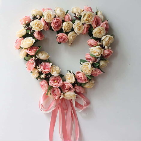 Heurtoir de porte pour la Saint-Valentin, 34,8 cm de long, couronne en tissu rouge en forme de cœur, convient également pour Noël, un anniversaire, un rendez-vous ou une fête.